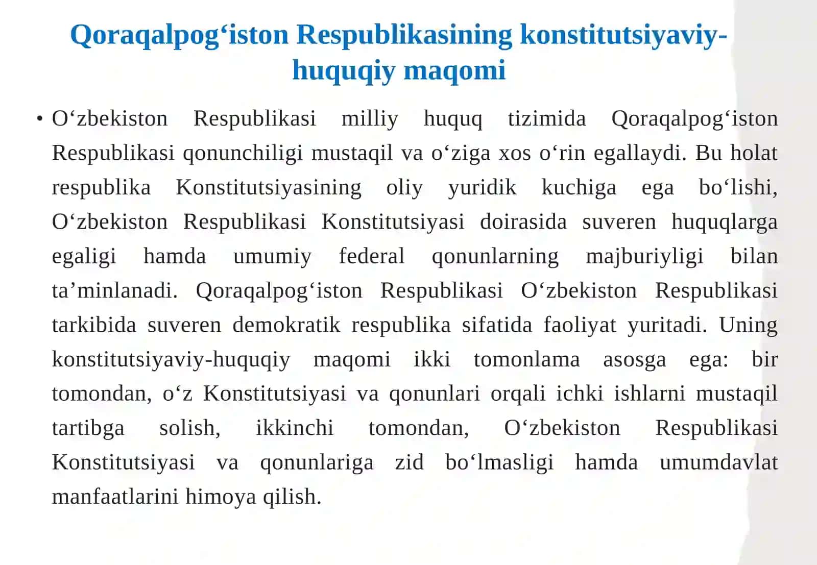 O‘zbekiston Respublikasi milliy huquq tizimida Qoraqalpog‘iston Respublikasi qonunchiligi 4