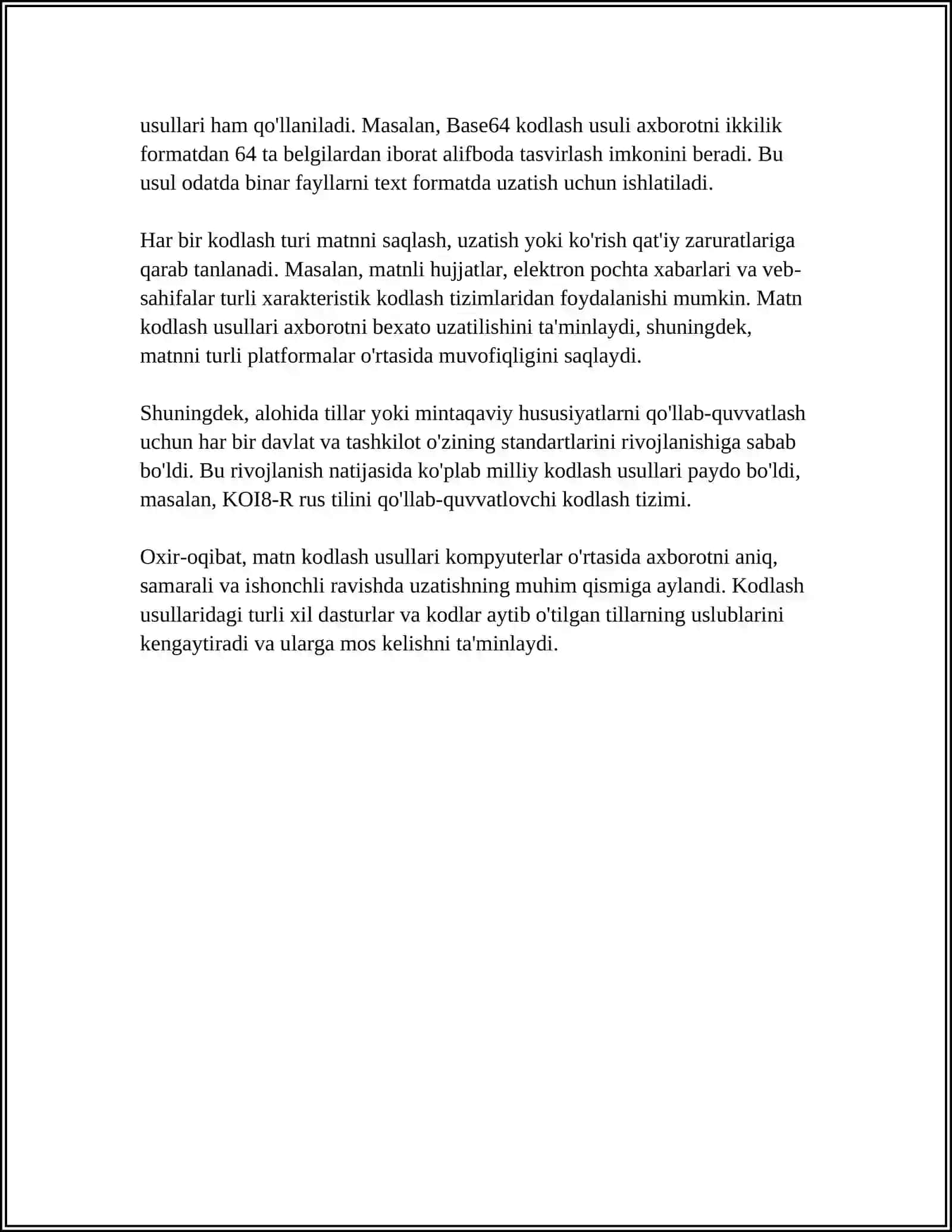 MATN, TASVIR VA OVOZLI AXBOROTLARNI KODLASH 4