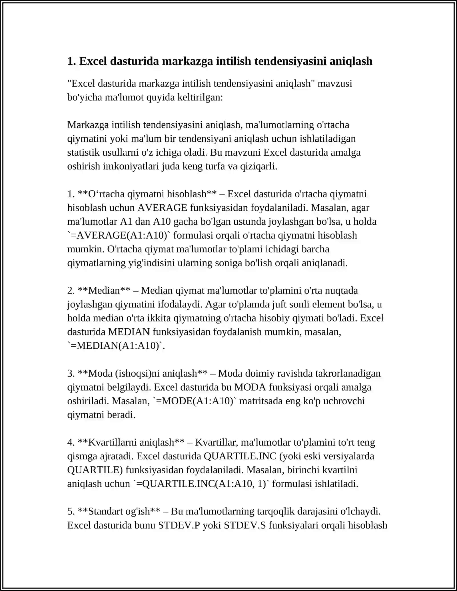 EXCEL VA SPSS KOMPYUTER DASTURLARIDA MARKAZGA INTILISH VA MARZKAZDAN QOCHISH TENDENSIYALARINI ANIQLASH 4