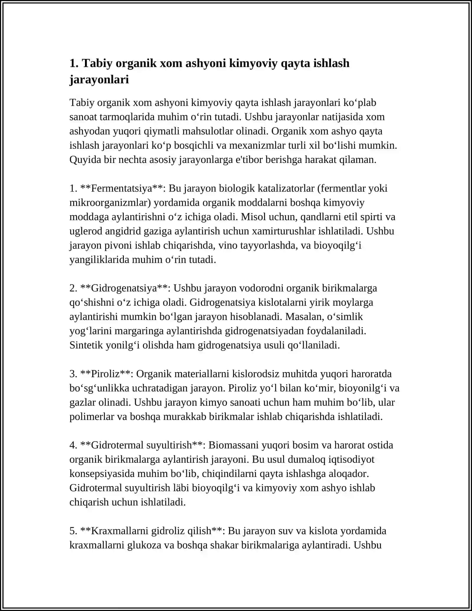 TABIIY ORGANIK XOM ASHYONI KIMYOVIY QAYTA ISHLASH ASOSIY YO‘NALISHLARI 4