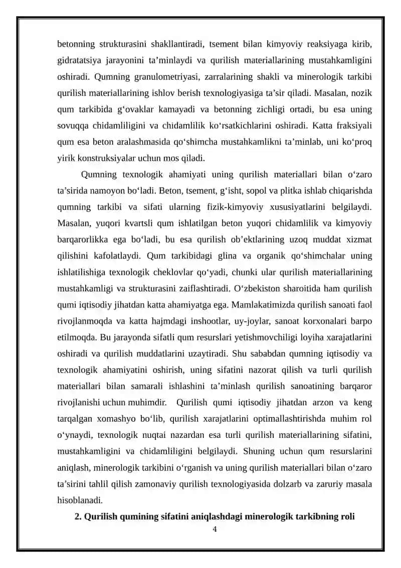Qurilish qumining menerologik tarkibi va uning qurilish materiallari bilan o'zaro ta'siri 4