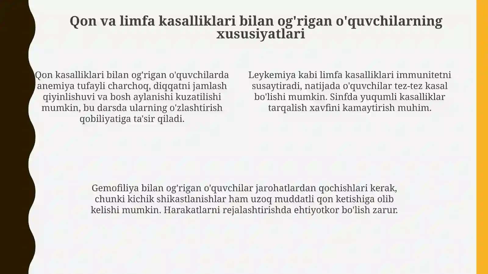 Qon va limfa kasalliklari bilan ogʻrigan oʻquvchilar bilan mashgʻulot oʻtkazish tamoyillari 4