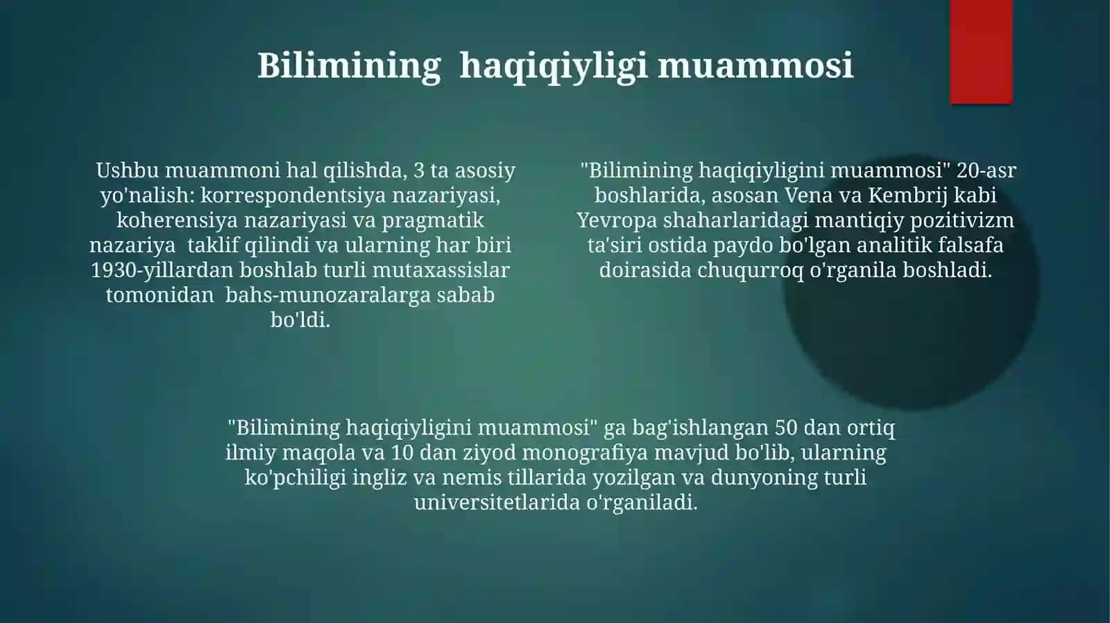 ANALITIK FALSAFANING VUJUDGA KELISHI. ANALITIK EPISTEMOLOGIYA 4