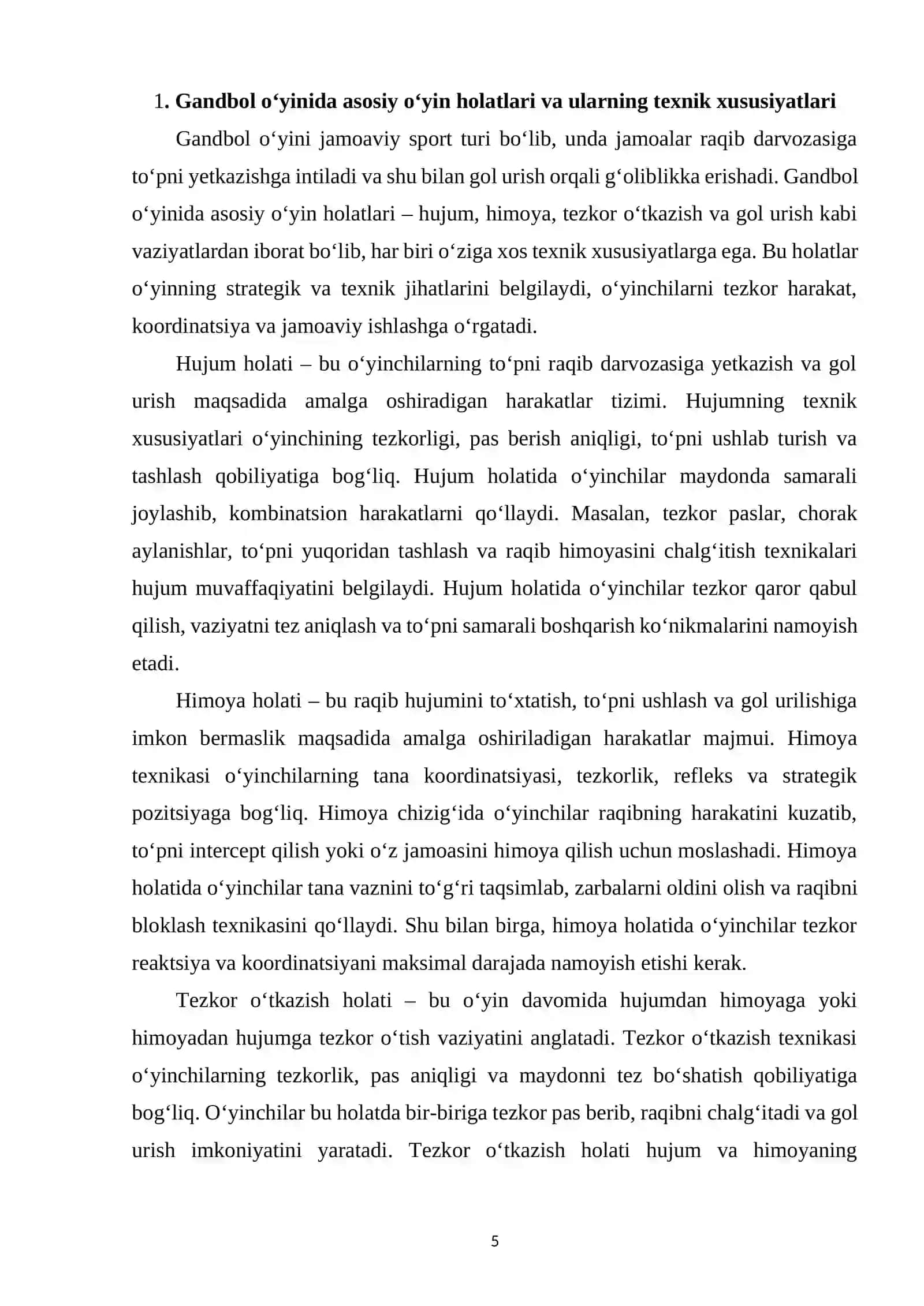Gandbol o‘yinida uchraydigan holat va harakatlarga takomillashtirish 4