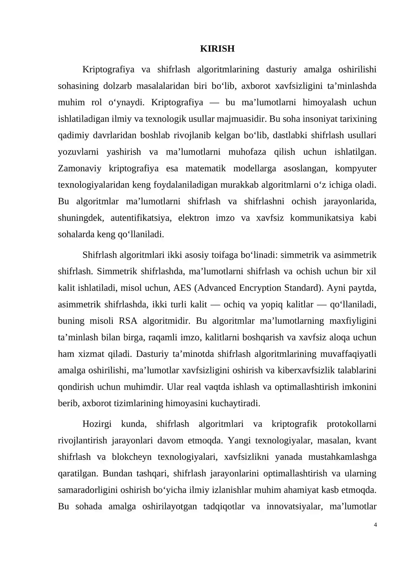 Kriptografiya va shifrlash algoritmlarining dasturiy amalga oshirilishi 4