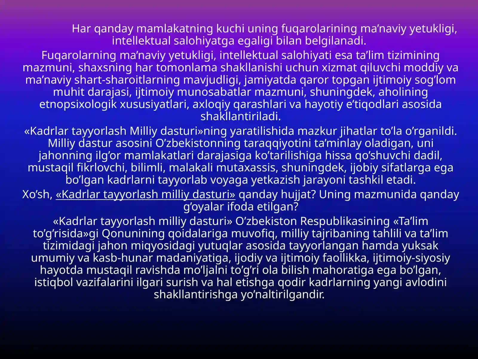 O'zbekiston Respublikasi Kadrlar Tayyorlash Milliy Dasturi 4