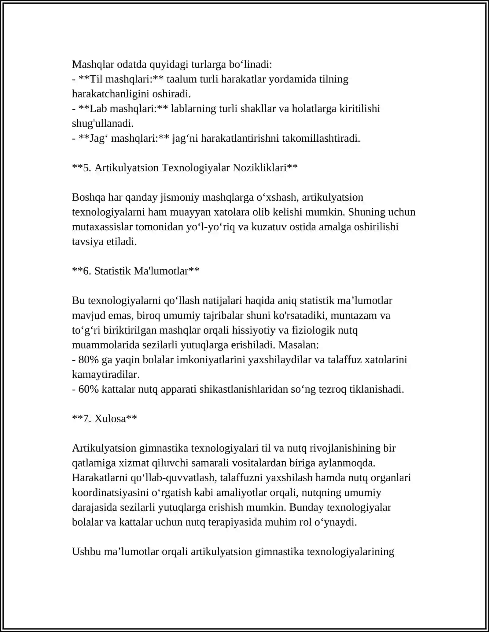 DIZARTRIYADA TOVUSHLAR TALAFFUZI KAMCHILIKLARINI BARTARAF ETISHDA ARTIKULATSION VA UMUMIY MOTORIKANI RIVOJLANTIRISH TEXNOLOGIYALARI 4