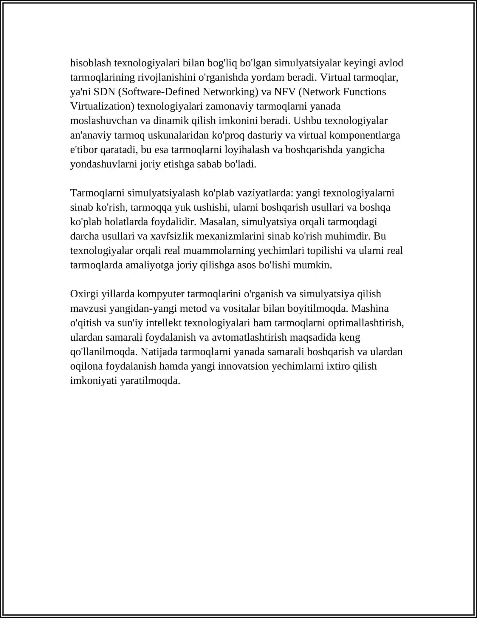 ZAMONAVIY TARMOQLARNI SIMULYATSIYALASH 4