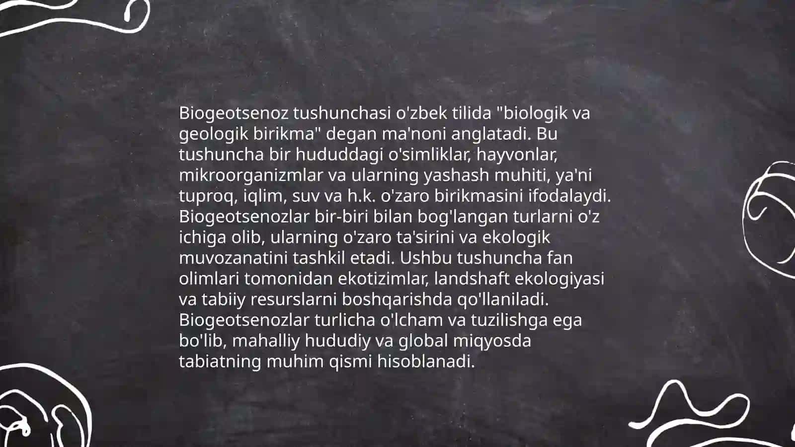 Biogeosenologiya. Biogeosenoz va ekosistema tushunchalari. Ekosistemalar mahsuldorligi. Ekosistemalar barqarorligi va oʻzgaruvchanligi 4