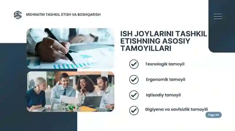 Ish joylarini tashkil etish, ixtitoslashtirish va rejalashtirish 4