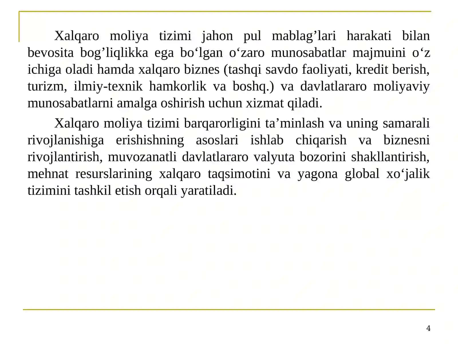 XALQARO MOLIYA TIZIMI 4