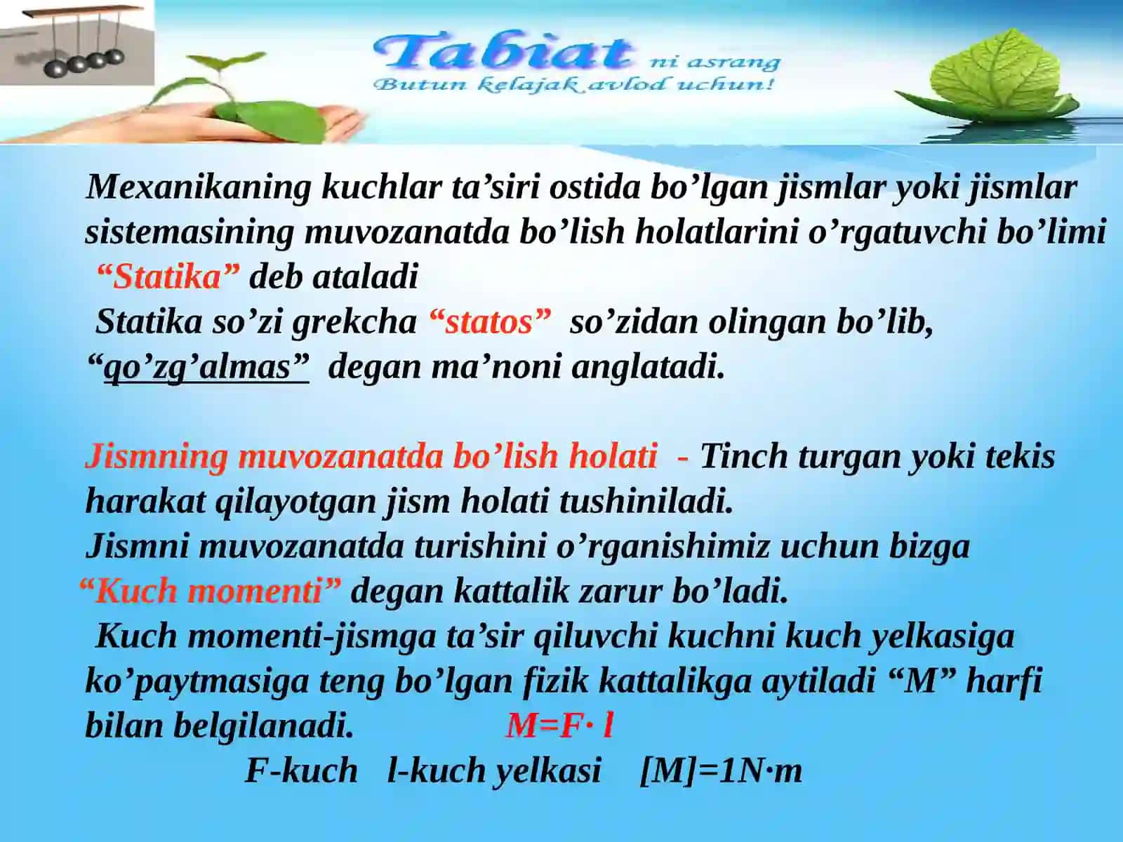 10-sinf Fizika Momentlar qoidasiga asoslanib ishlaydigan oddiy mexanizmlar 4