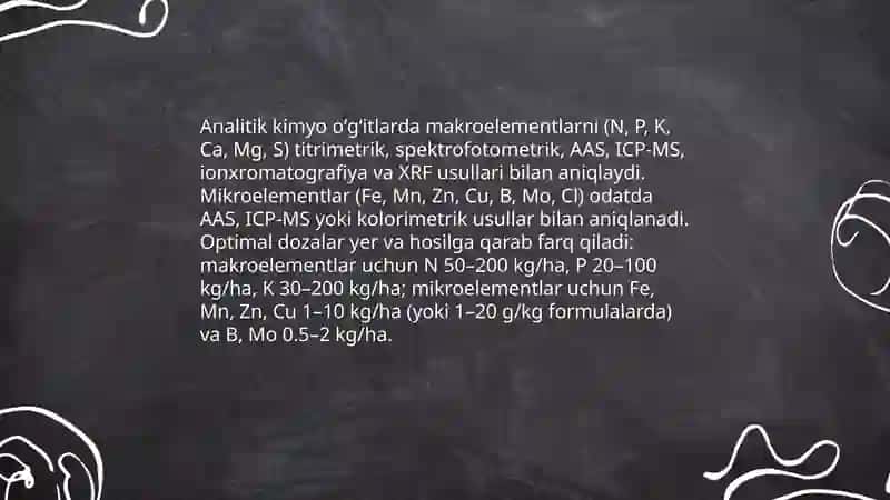 Analitik kimyo fanining qishloq xoʻjaligidagi tutgan oʻrni va ahamiyati mavzusida 4