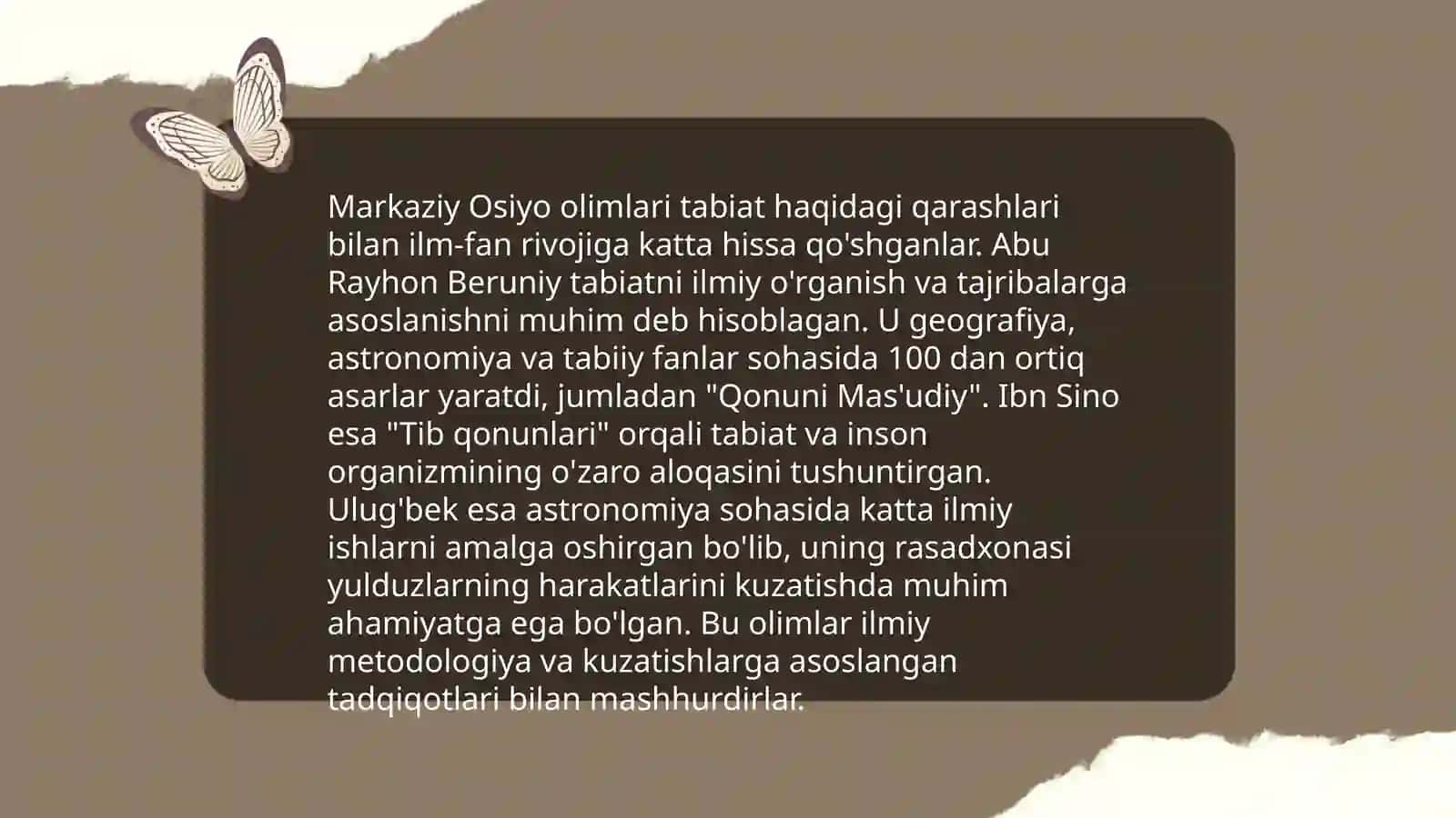 Oʻrta arslarda Markaziy Osiyoda tabiat haqidagi tushunchalarning rivojlanishi 4