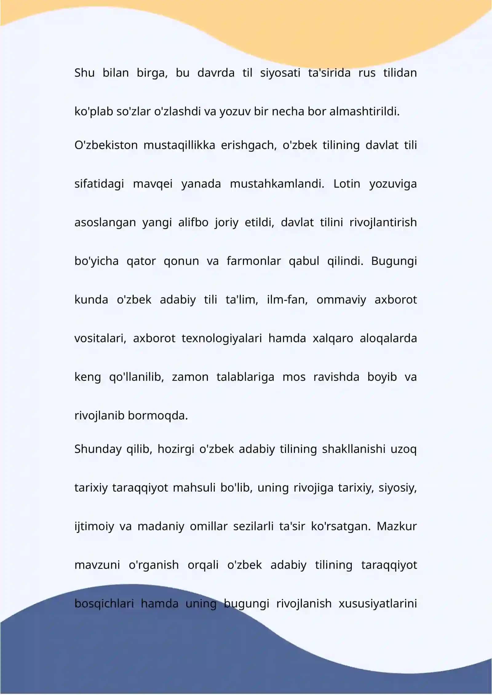 Til - har bir xalqning milliy boyligi, ma'naviy merosi va madaniy taraqqiyotini ifodalovchi eng muhim vositadir 4