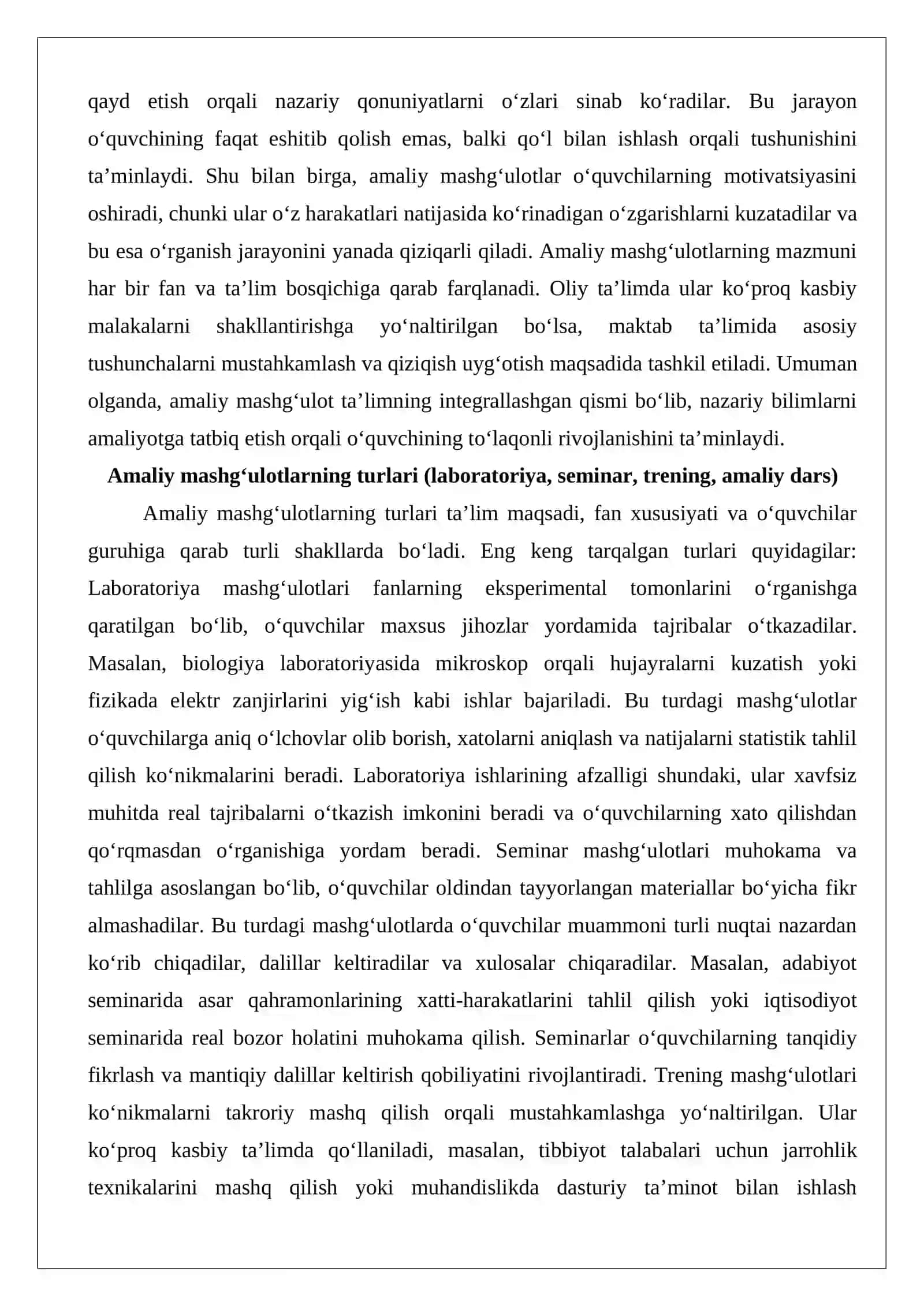Zamonaviy ta’limda amaliy mashg‘ulotlar va darsdan tashqari faoliyatning samaradorligini taqqoslash 4