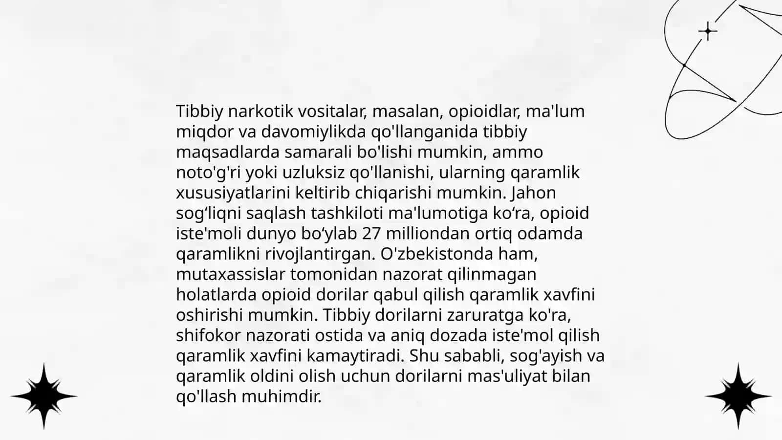 Tibbiy va sintetik narkotik vositalar foydasi vaa zarari 4