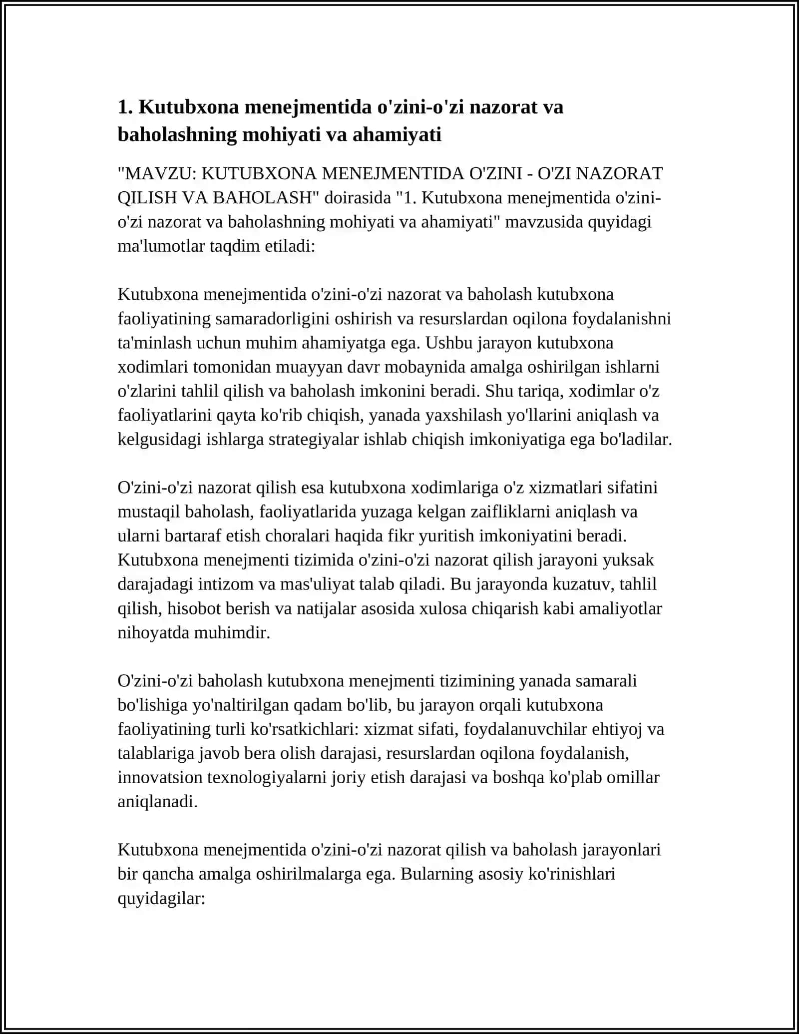 KUTUBXONA MENEJMENTIDA O'ZINI-O'ZI NAZORAT QILISH VA BAHOLASH 4