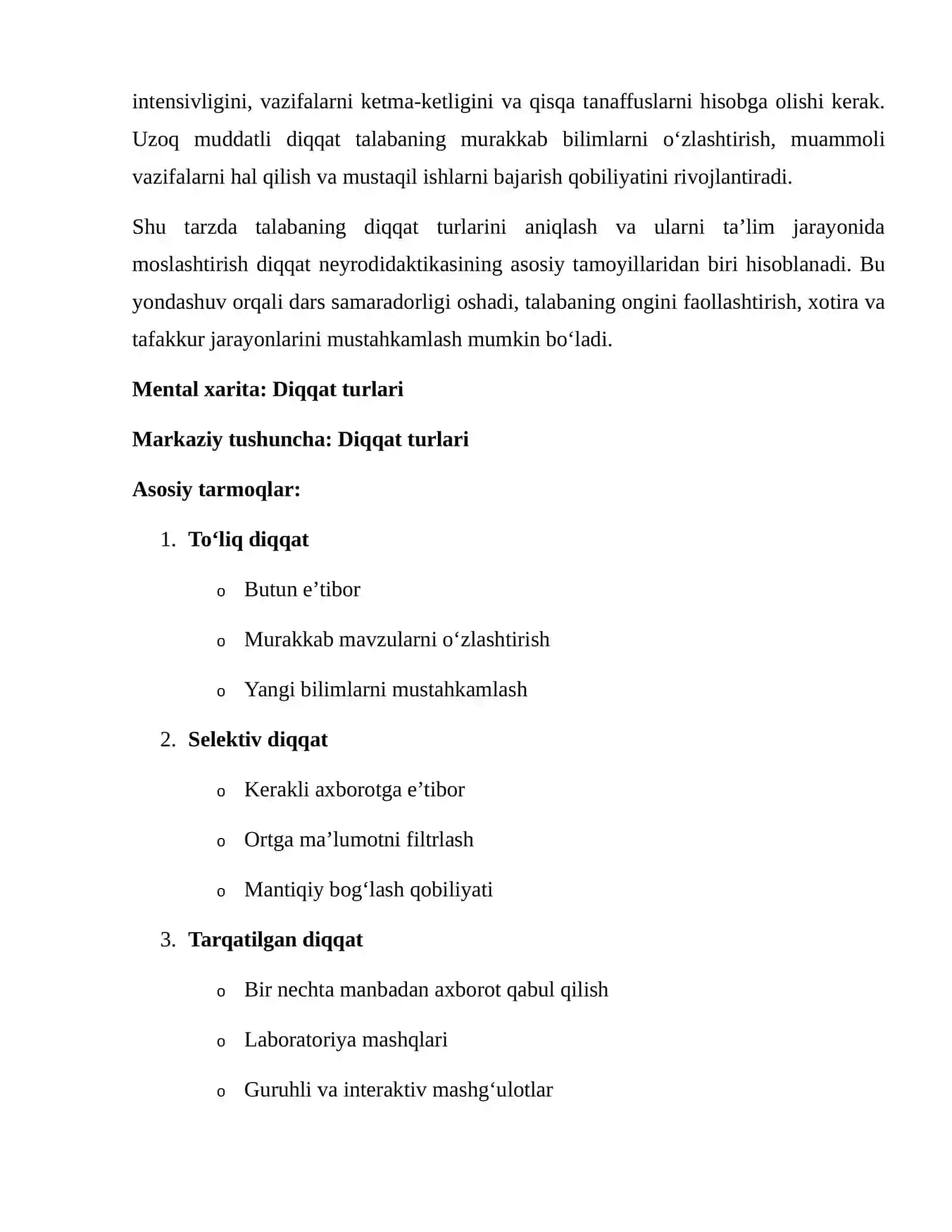 Diqqat neyrodidaktikasi. Mental xarita usuli asosida 4