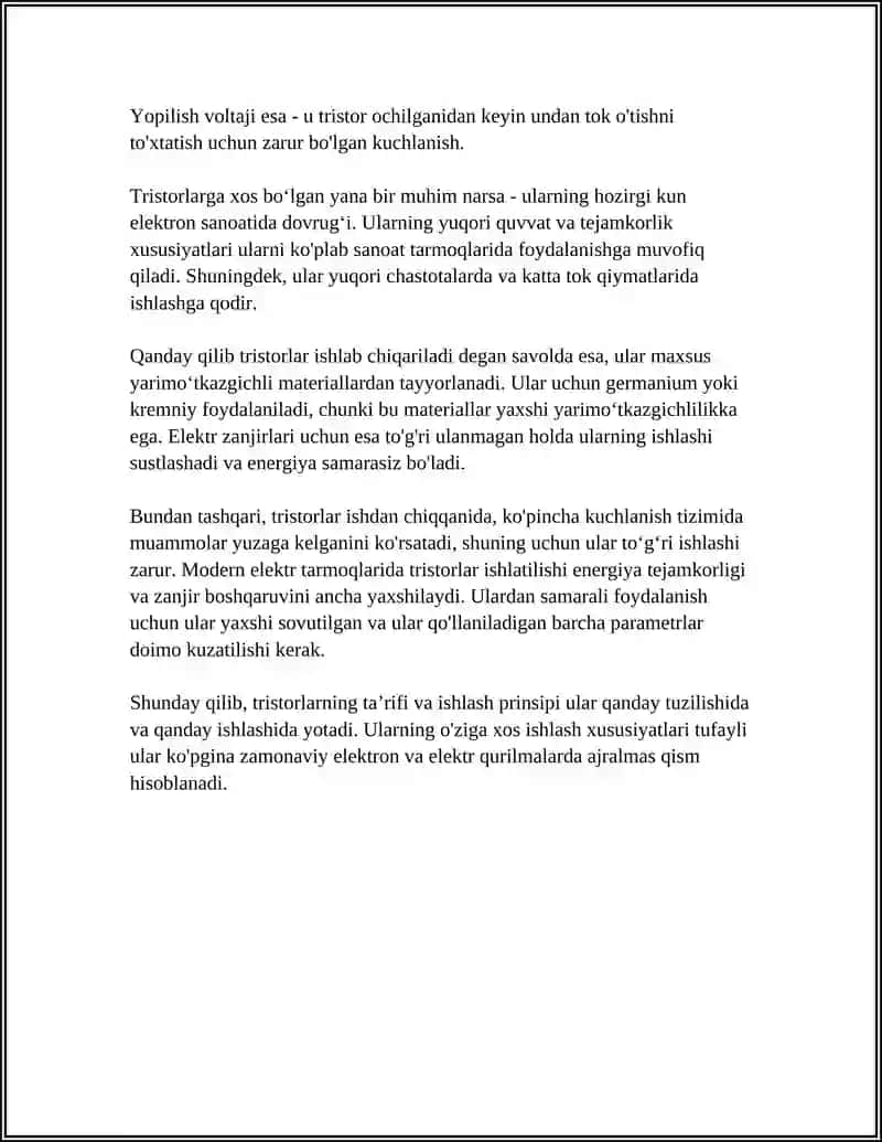 Tristorlar Tristorlarning Tavsifini Oʻrganish 4