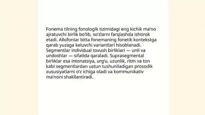 Tilning fonetik-fonologik sathi. Fonetika aspektlari 4