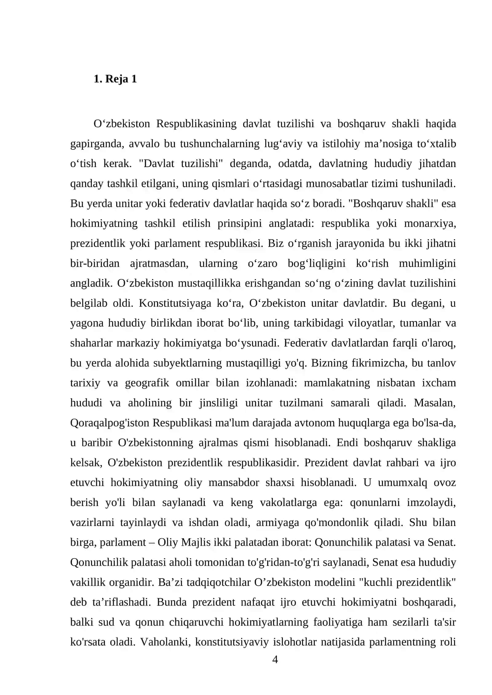 O’zbekiston respublikasining davlat tuzilishi va boshqaruv shakli 4