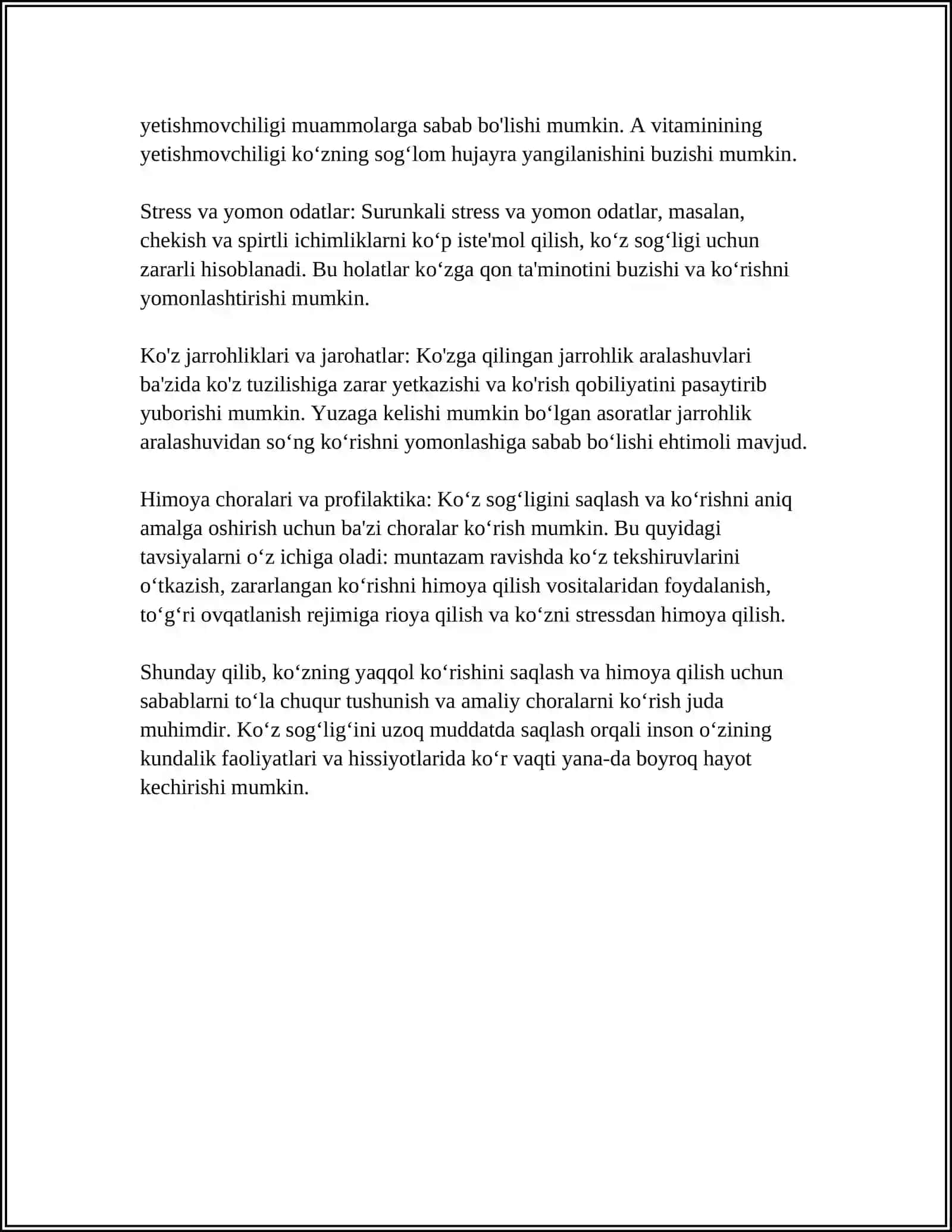 KORISH VA ESHITISH ORGANLARINI XUSUSIYATLARI VA GIGIYENASI. YAQINDAN KORISH VA ULARNI OLDINI OLISH 4