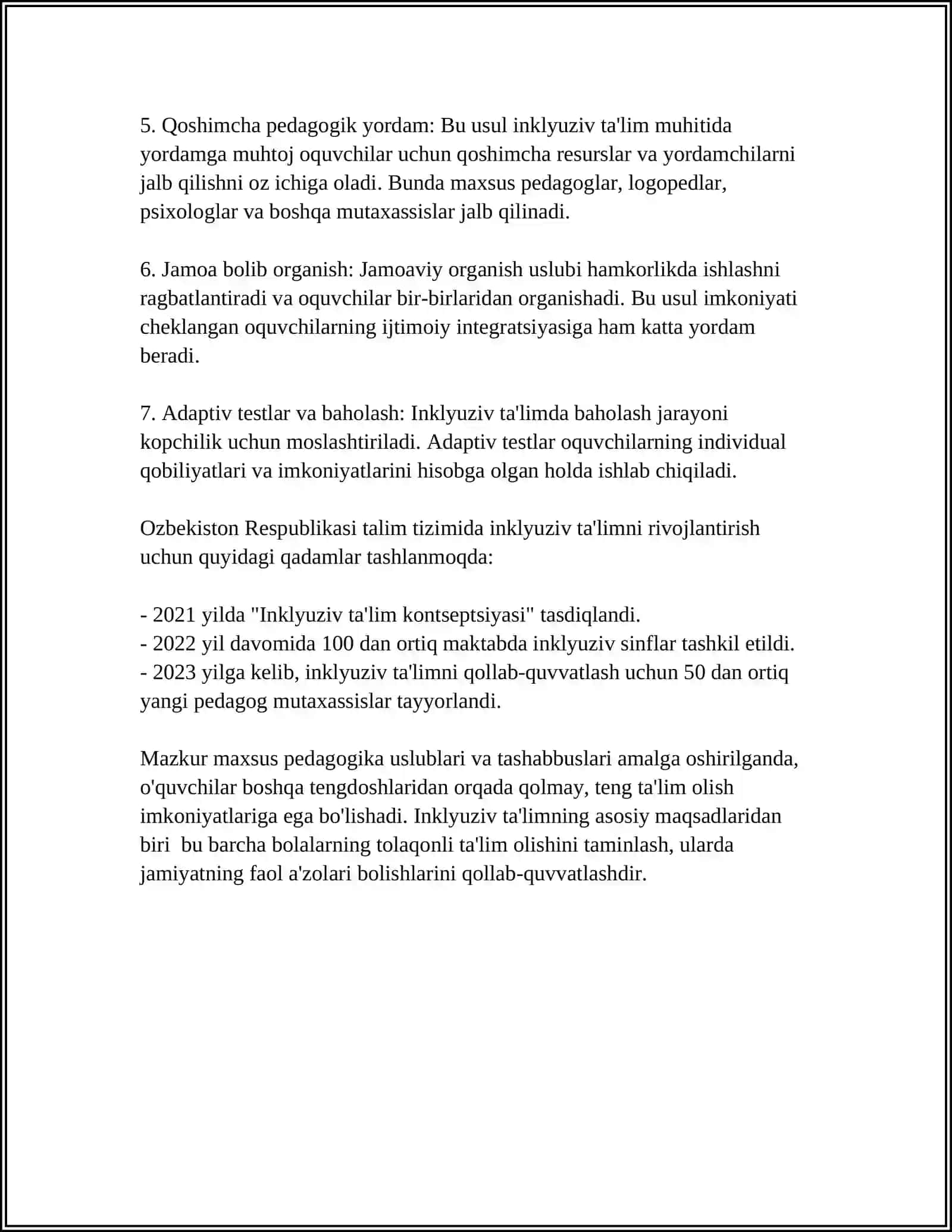 TURLI YO’NALISHDAGI ILMIY TADQIQOTLARDA INKLYUZIV TA’LIM MUAMMOLARINI O’RGANISH 4
