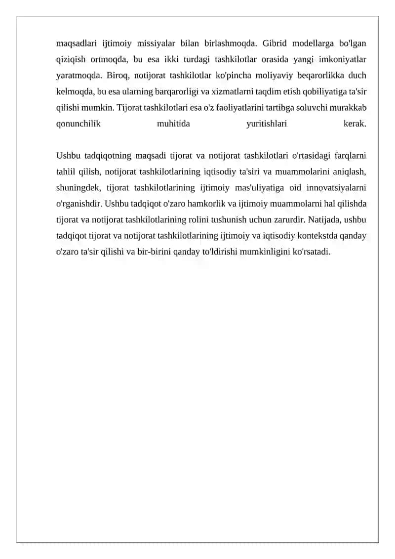 Tijorat va notijorat tashkilotlari, ularning farqli jihatlari 4
