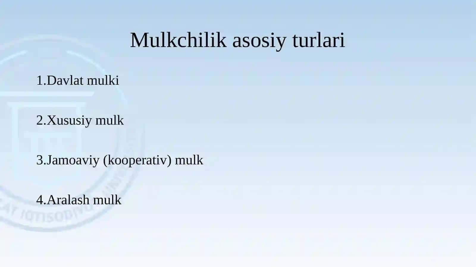BIZNESDА MULK TUSHUNCHАSI VА MULKCHILIK SHАKLLАRI 4