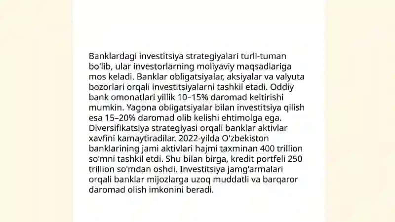 Banklardagi investitsiya faoliyati va investitsiya siyosati 4