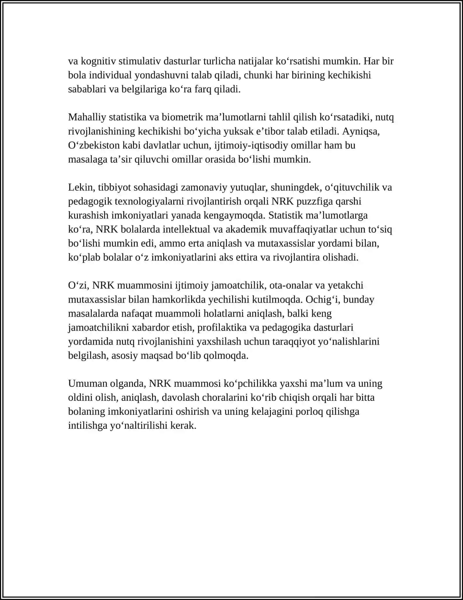 BOLA RIVOJLANISHINING DASTLABKI BOSQICHLARIDA NUTQIY BUZILISHI XAVFINING BELGILARI 4