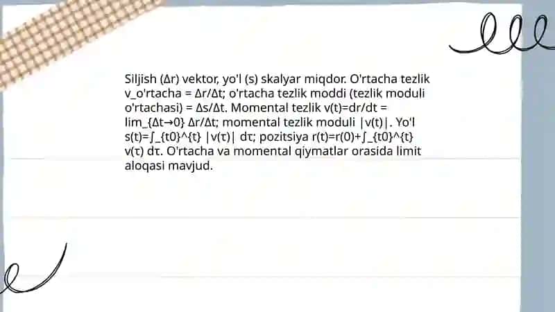 Kinematika asoslari. MODDIY nuqta dinamikasi 4
