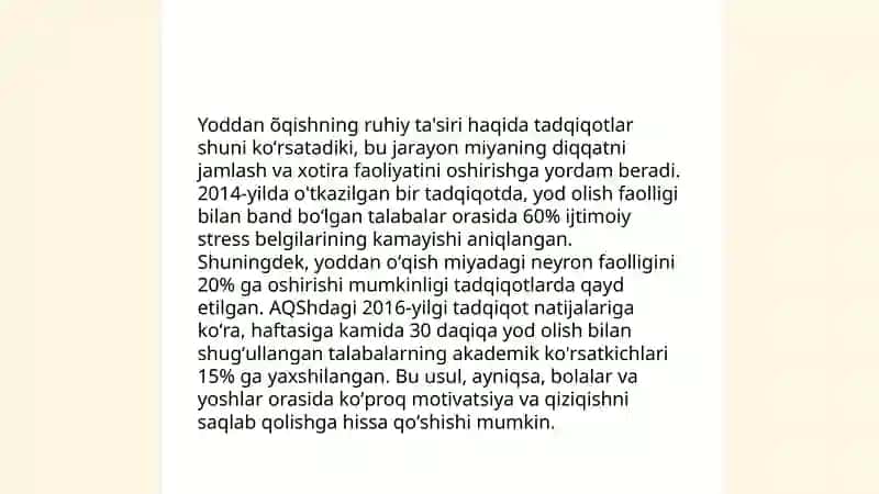 Badiiy õqishda yoddan õqishning ahamiyati 4