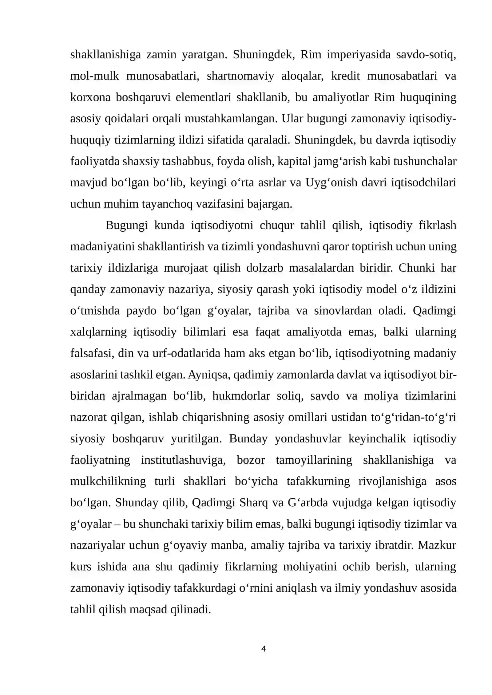 Iqtisodiy bilimlarning shakllanishi va rivojlanishida qadimgi Sharq va G‘arb xalqlaridagi iqtisodiy g‘oyalarning o‘rni va ahamiyati 4