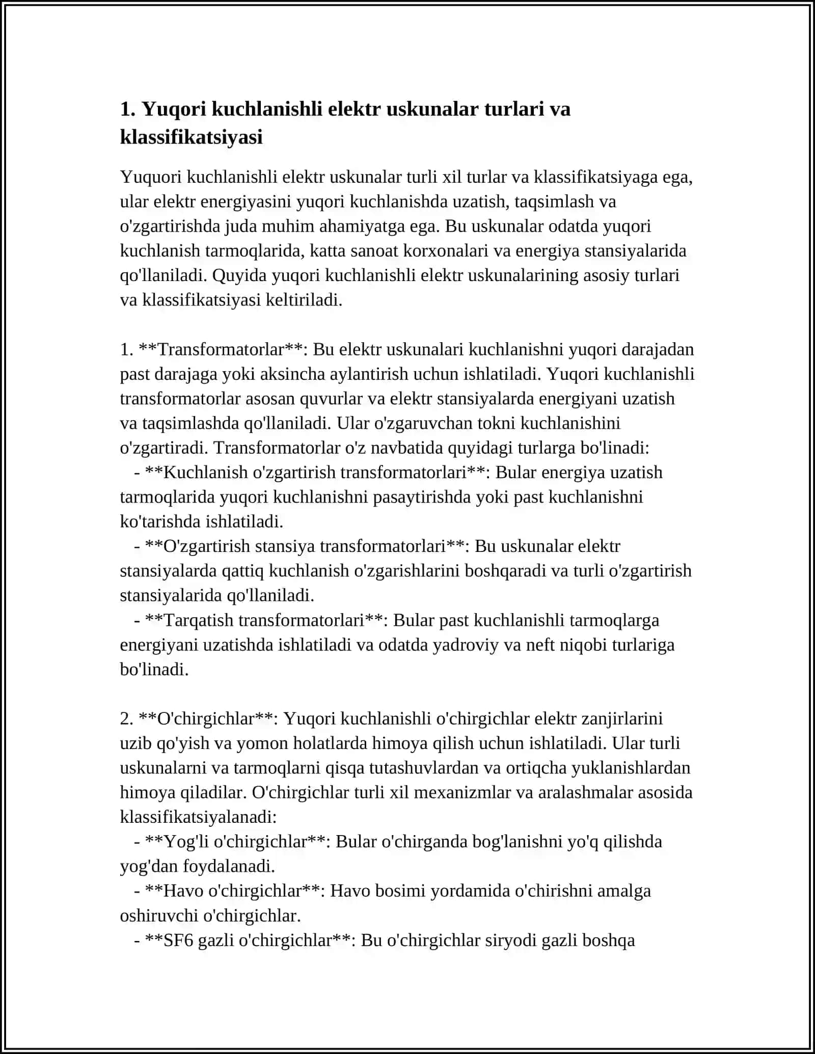YUQORI KUCHLANISHLI ELEKTR USKUNALAR, YUQORI KUCHLANISHLI KOMPLEKT TAQSIMLOVCHI QURILMALAR, TURLARI, VAZIFALARI, TUZILISHLARI, SXEMALARI VA NOMINAL KOʻRSATKICHLARI 4