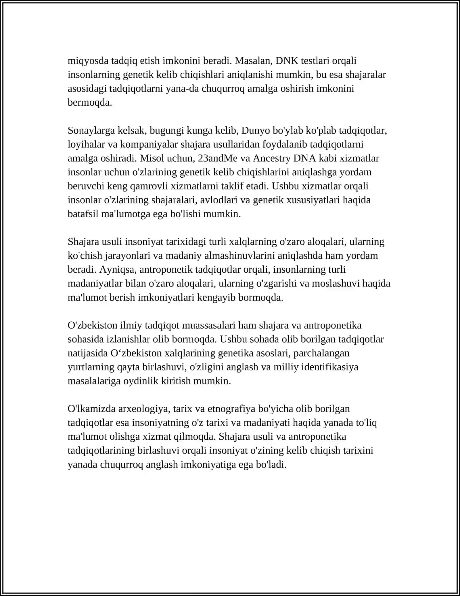 ANTROPOGENETIKA USULLARI: SHAJARA, EGIZAKLAR, POPULYATSION-STATISTIK, BIOKIMYOVIY VA SITOGENETIK USULLARI 4