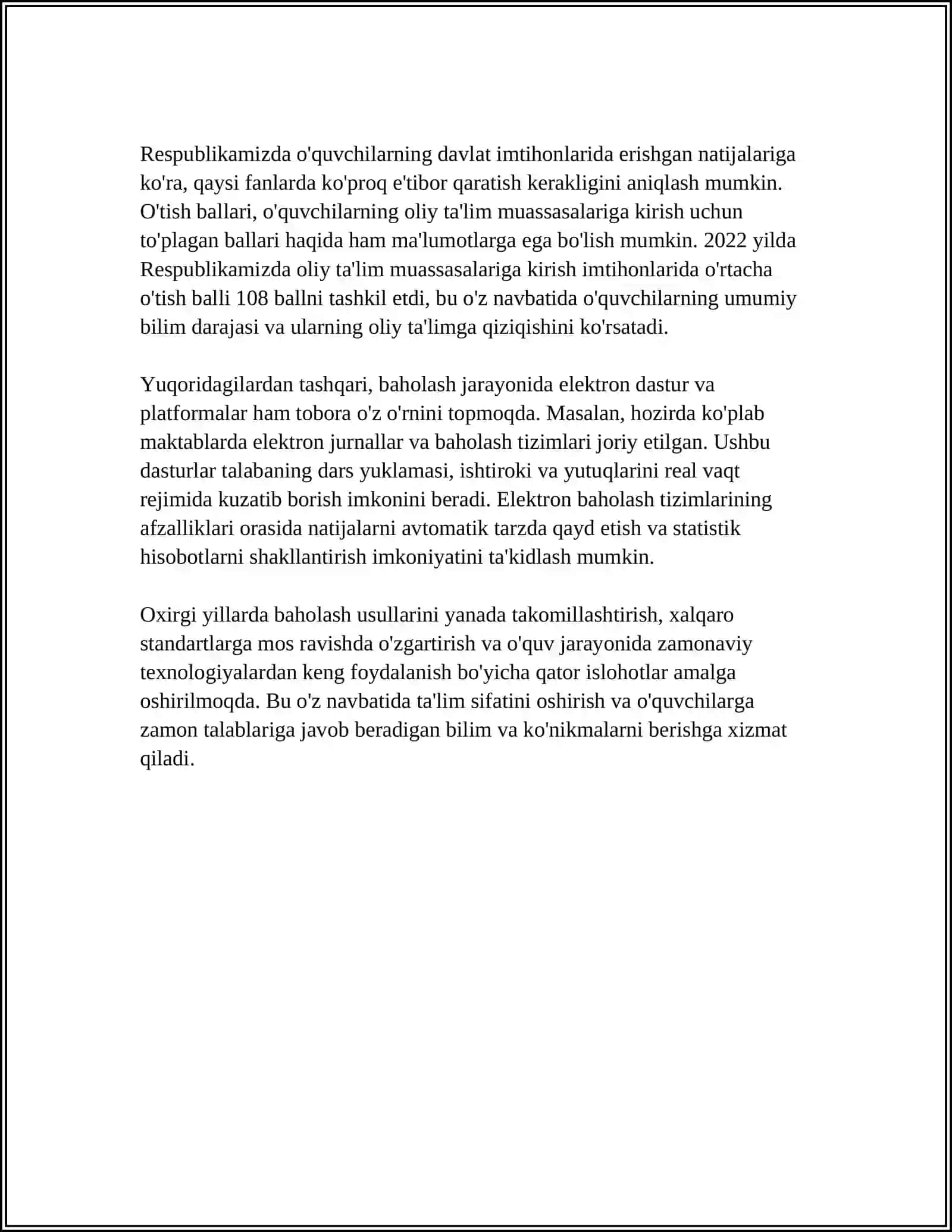 REJA FOYDALANILGAN ADABIYOTLAR SNOSKA BILIMLARNI BAHOLOVCHI TEKSHIRISH TIZIMLARI 4