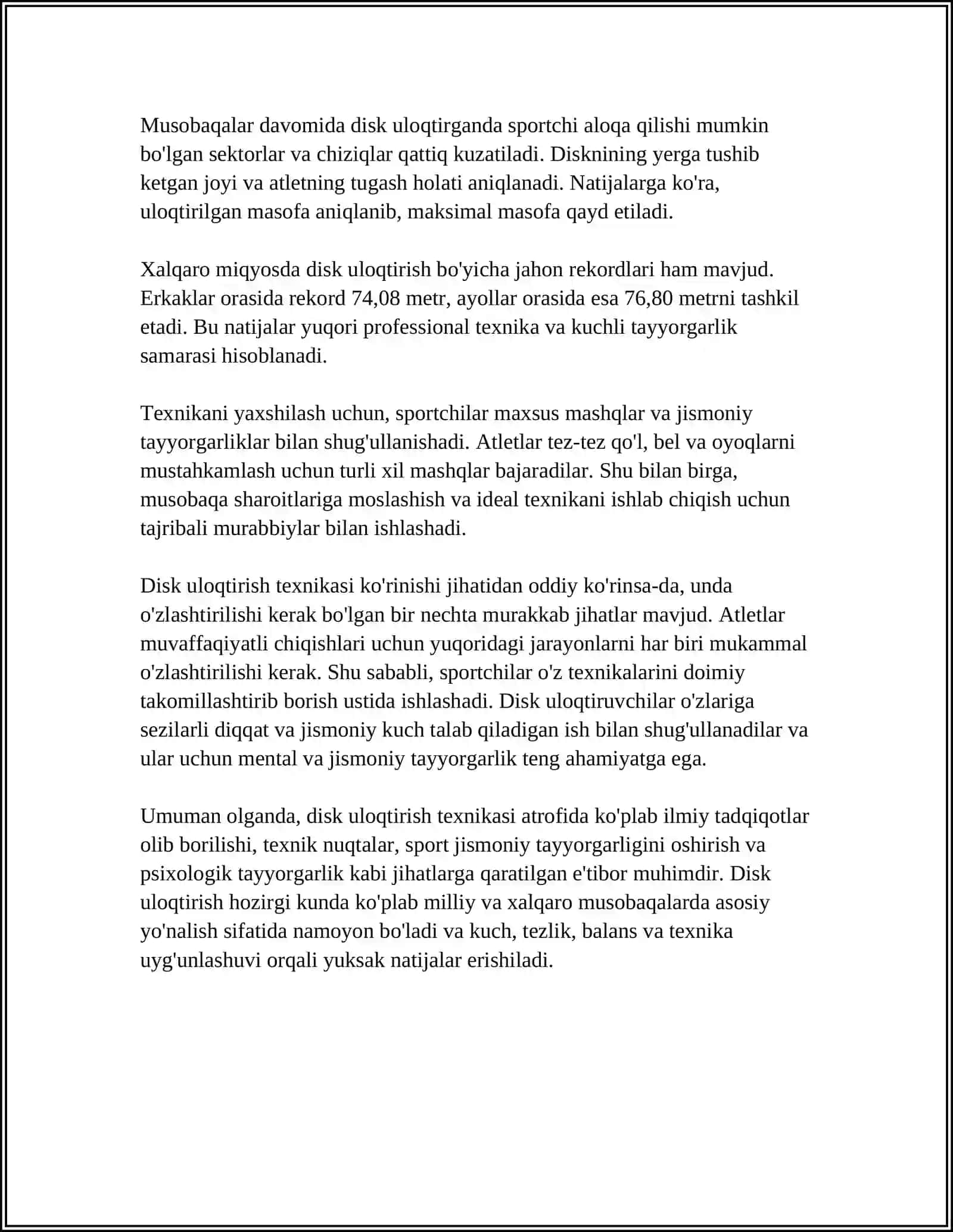 YENGIL ATLETIKA: ULOQTIRISH 4