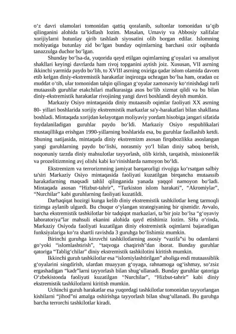 Diniy fanatizm, ekstremizm, fundamentalizm, terrorizmning tarixi va ularning hozirgi davrda xavfsizlikga tahdidi 4