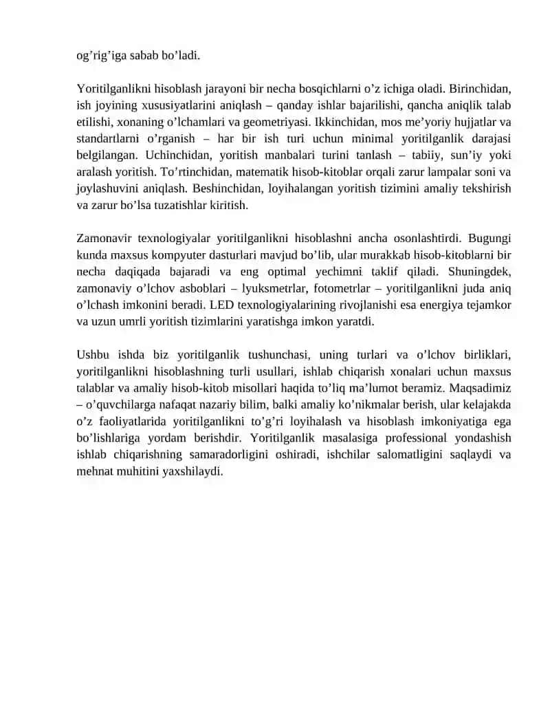 Ishlab chiqarishdagi yoritilganlikni hisoblash 4