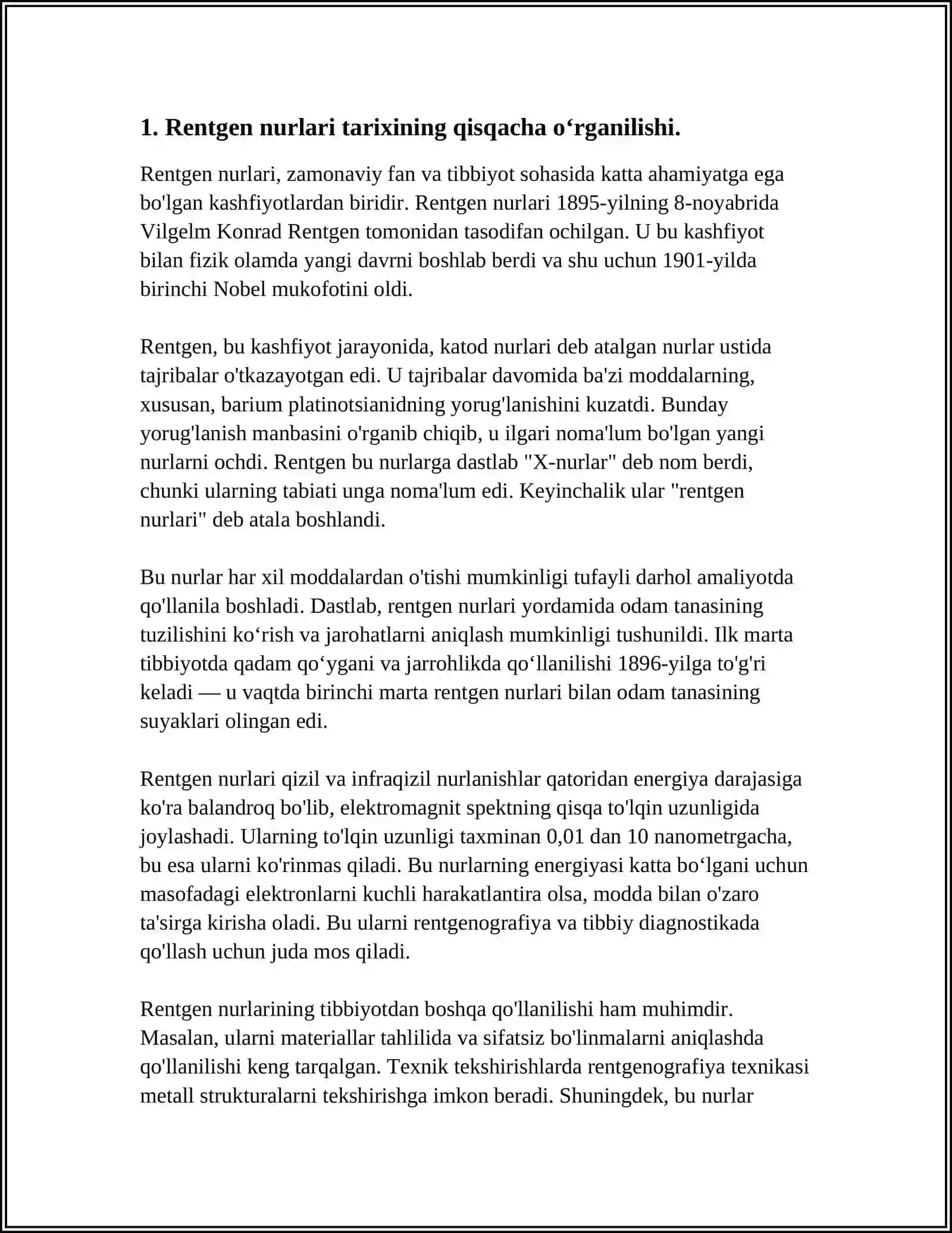 RENTGEN NURLARINI ÕRGANISH TARIXI,SUYAK VA BÕGʻIMLAR RIVOJLANISHINI RENTGEN NURLARI YORDAMIDA ÕRGANISH. RENTGENOANATOMIYADA YANGI TEXNOLOGIYALAR 4