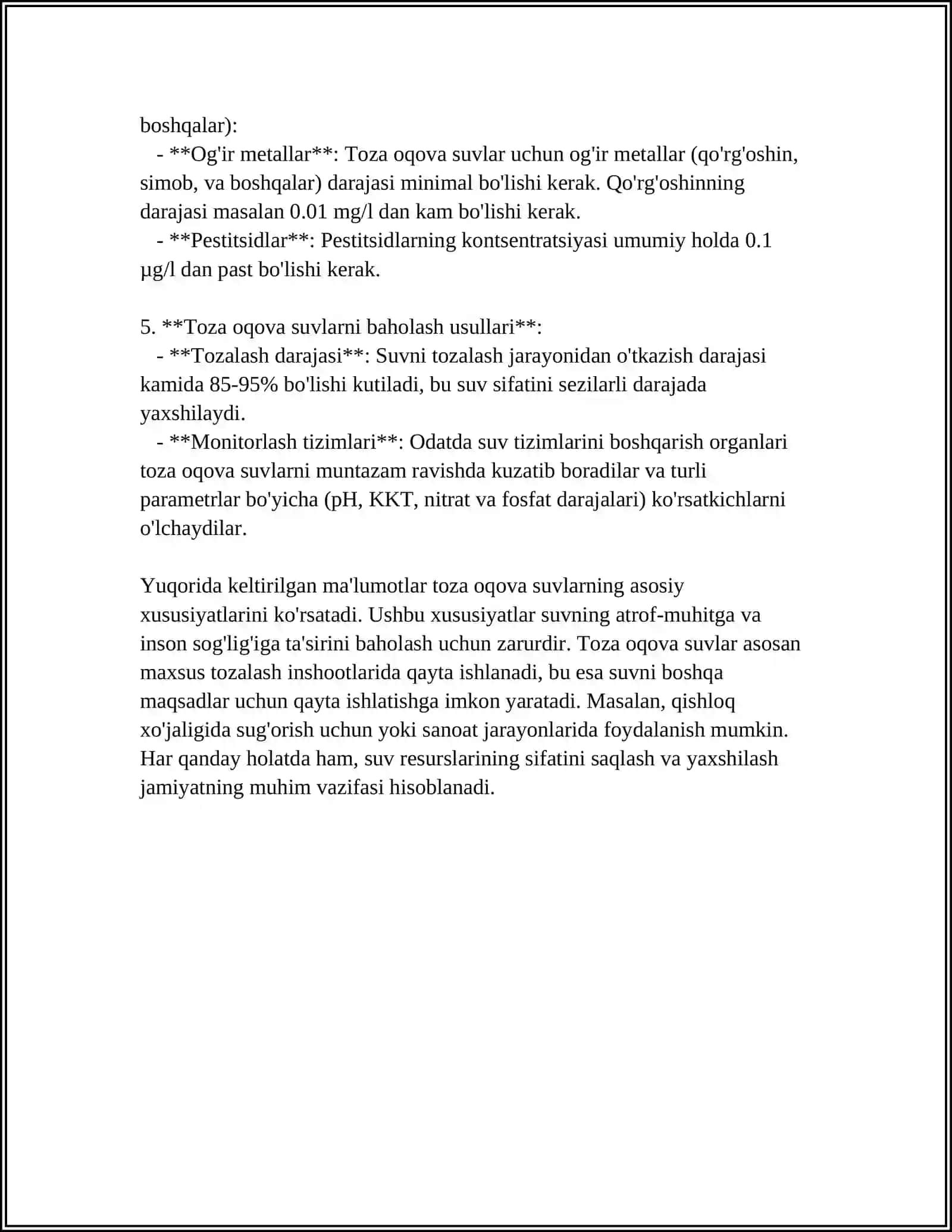 Toza oqova suvlarining xususiyatlari 4