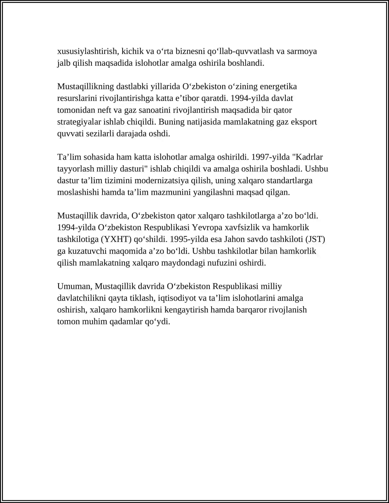 MUSTAQIL OʻZBEKISTON RESPUBLIKASINING TASHKIL TOPISHI VA UNING TARIXIY AHAMIYATI 4