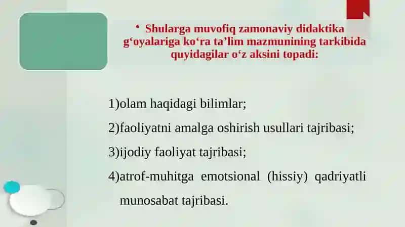 Ta’lim mazmuni. Ta’lim metodlari va vositalari 4