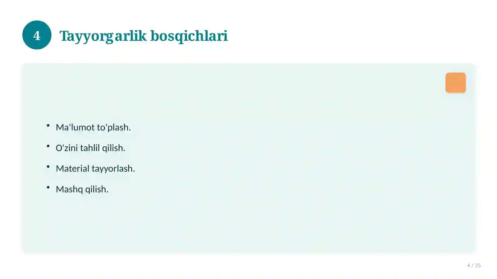 Metodist lavozimi uchun test va suhbat savollari 4