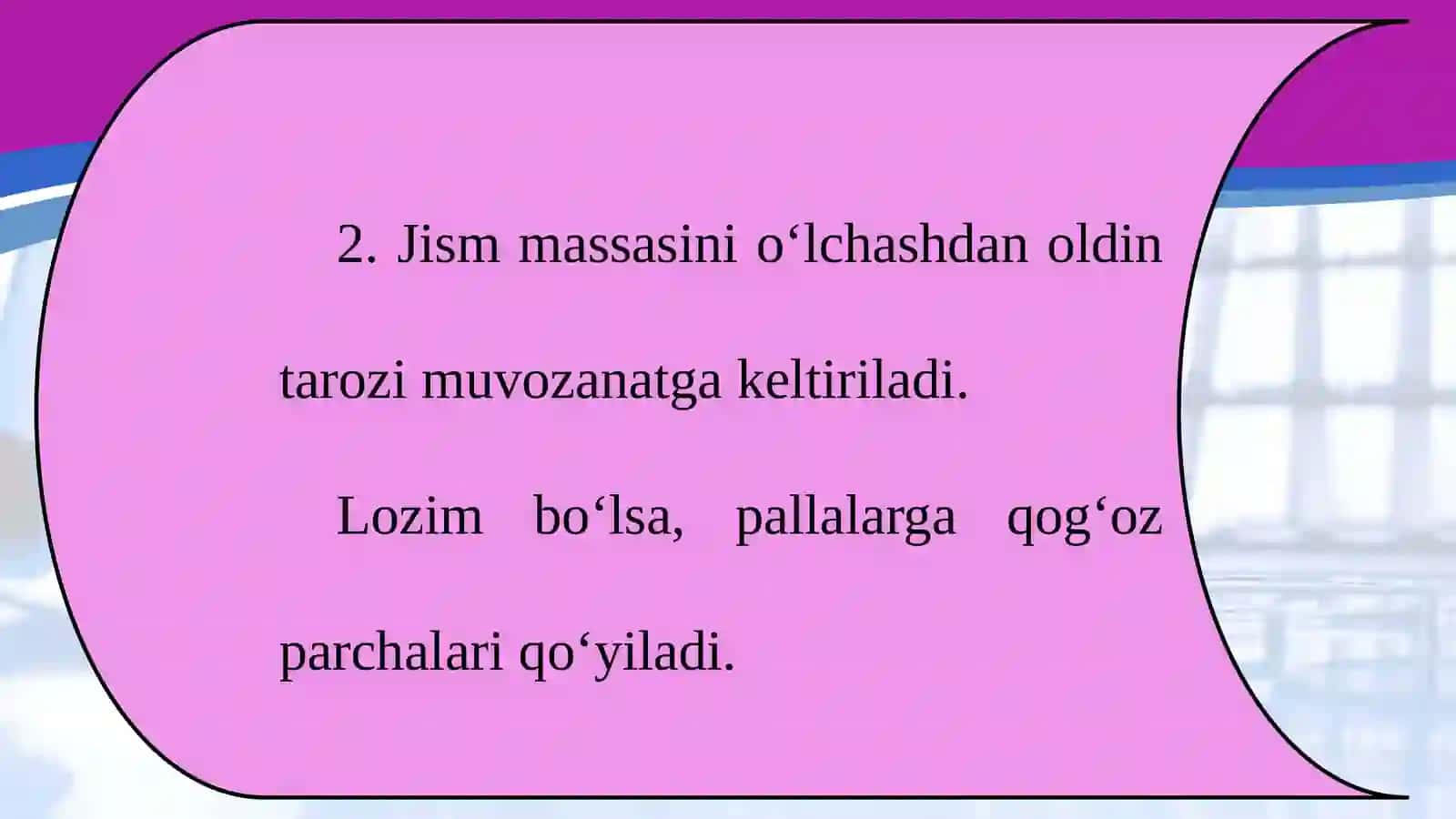 6-sinf Fizika fanidan Shayinli tarozi yordamida jism massasini o'lchash dars taqdimoti 4