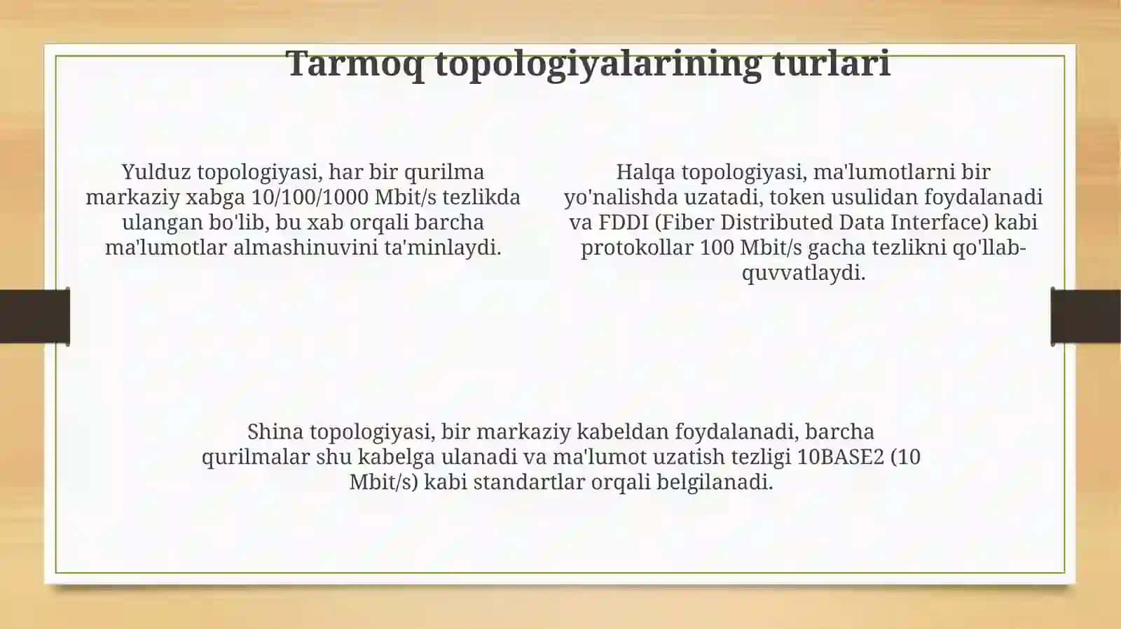 Tarmoq topologiyasi. Lokal tarmoq orqali axborotlar almashish 4
