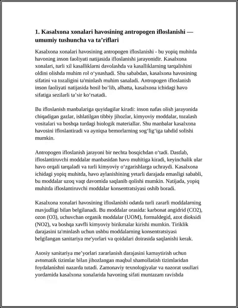 KASALXONA XONALARI HAVOSINING ANTROPOGEN IFLOSLANISHI HAQIDA TUSHUNCHA. YOPIQ MUHIT HAVOSINING IFLOSLANISHI. DPMDA SANITAR VA EPIDEMIYAGA QARSHI TARTIBNI TA'MINLASHNING GIGIYENIK JIHATLARI 4