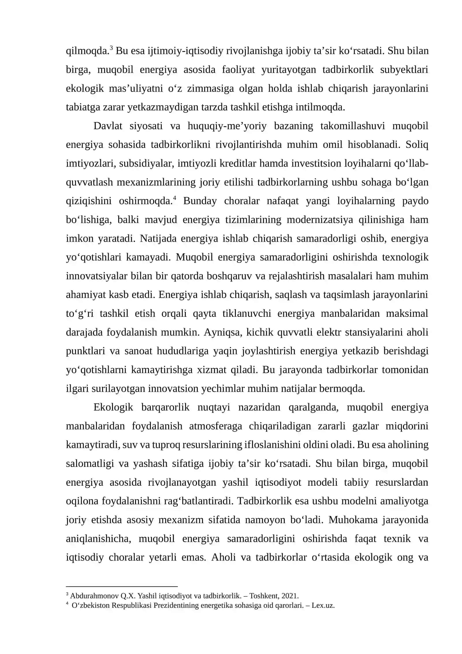 Muqobil energiyadan foydalanish samaradorligini oshirish va ekologik barqarorlik uchun tadbirkorlikni qo‘llab-quvvatlash 4